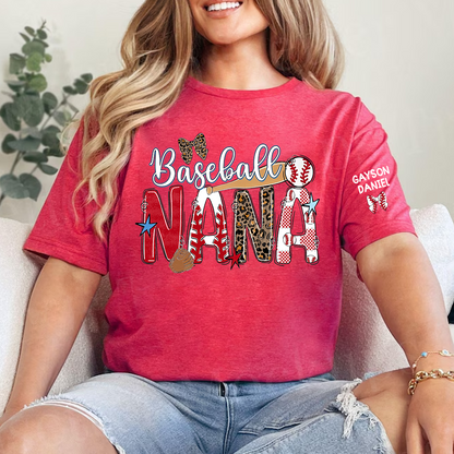 Baseball Game Day Nana Gigi Mimi Grandma and Grandkids Personalized T-shirt