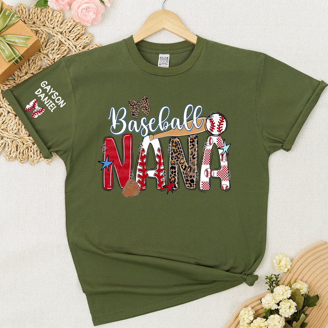 Baseball Game Day Nana Gigi Mimi Grandma and Grandkids Personalized T-shirt