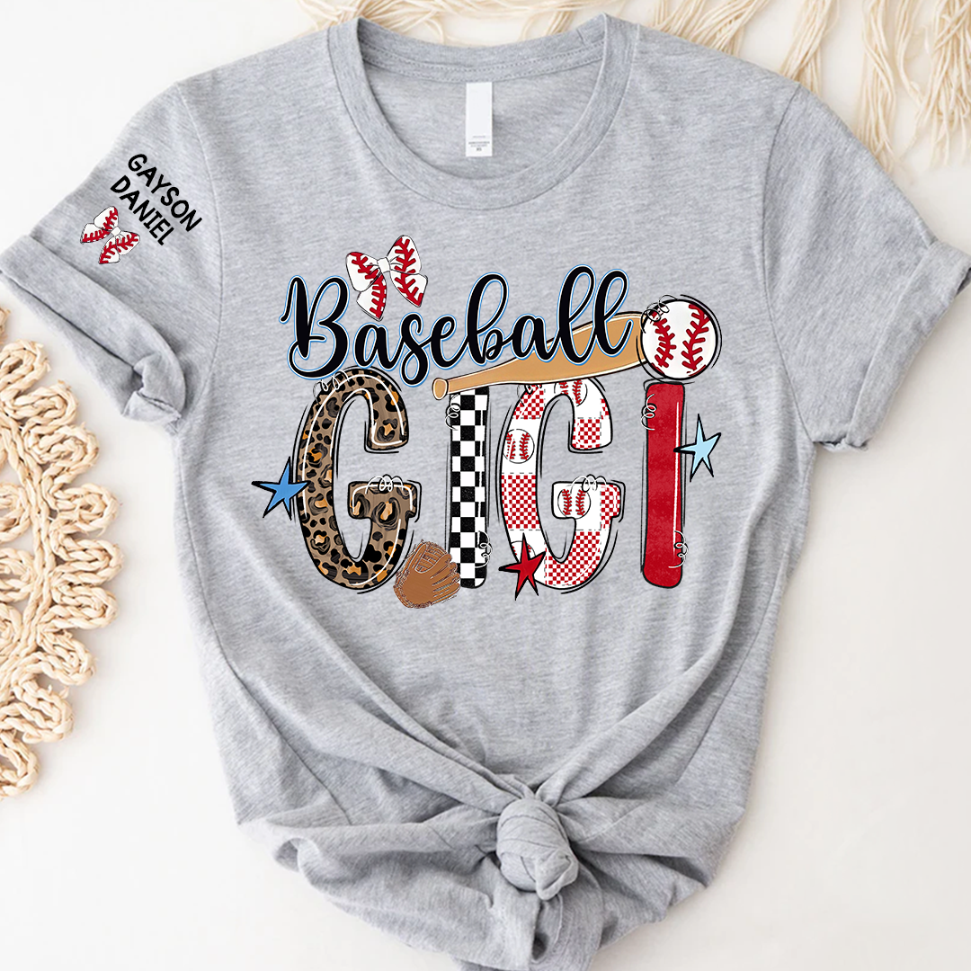 Baseball Game Day Nana Gigi Mimi Grandma and Grandkids Personalized T-shirt