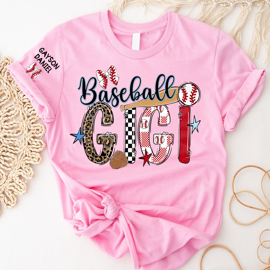 Baseball Game Day Nana Gigi Mimi Grandma and Grandkids Personalized T-shirt