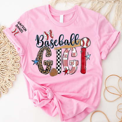 Baseball Game Day Nana Gigi Mimi Grandma and Grandkids Personalized T-shirt