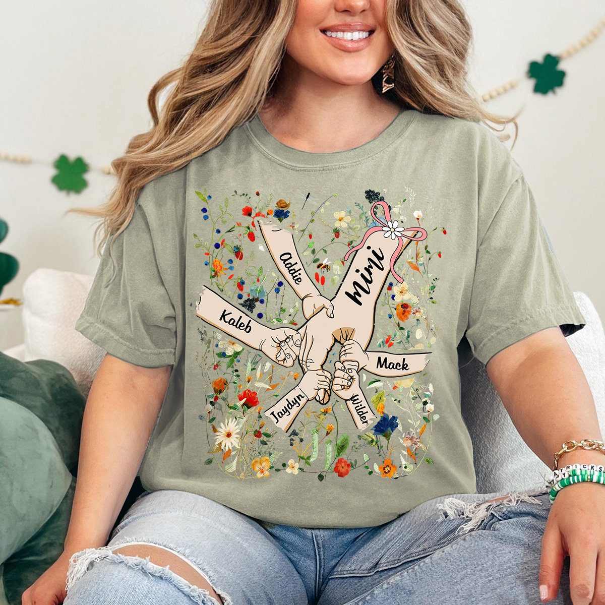 Comfort Colors® Mimi Hand Flower 2025 T-Shirt, Custom Grandma With Grandkids Shirt