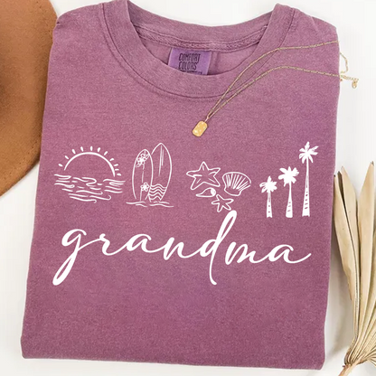 Comfort Colors® Personalized Grandma Coastal Shirt, Custom Nana Gigi Mimi Beach Shirt, Tropical Summer Vacation Shirt for Grandma