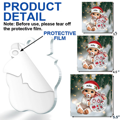 Baby Beside Christmas Bauble – 3D Effect Baby’s First Christmas Personalized Acrylic Flat Ornament, Custom Holiday Keepsake Gift for Newborns Ornament