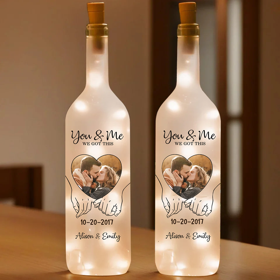 Custom Photo Forever Is Just The Beginning With You Personalized Couple Bottle Lamp, Romantic Light for Husband and Wife, Anniversary Keepsake Copy Bottle Lamp