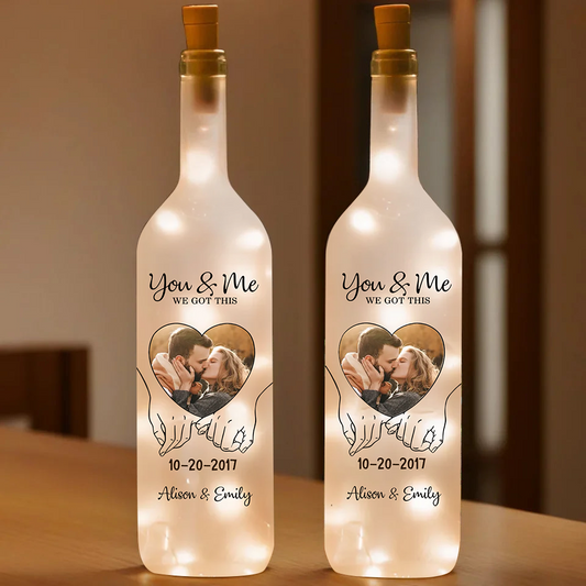 Custom Photo Forever Is Just The Beginning With You Personalized Couple Bottle Lamp, Romantic Light for Husband and Wife, Anniversary Keepsake Copy Bottle Lamp