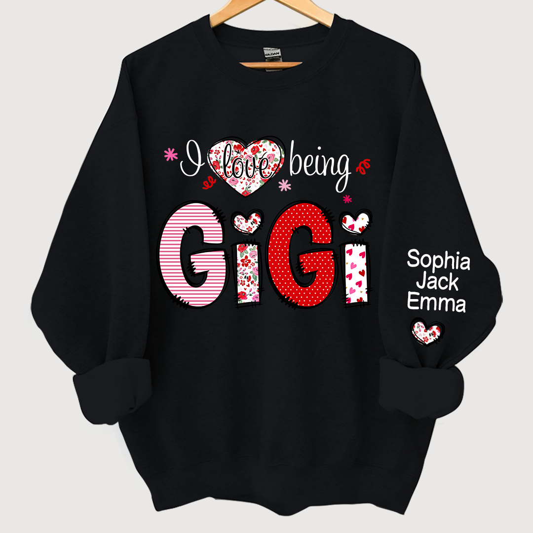 Personalized I Love Being Grandma And Kids Names On Sleeve Sweatshirt, Custom Grandma Sweatshirt, Custom Mother's Day Gift