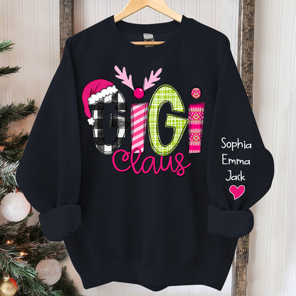 Custom Christmas Gigi Claus Pink And Grandkids Sweatshirt