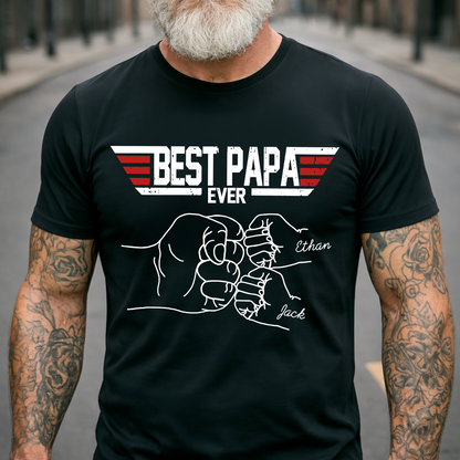 Best Papa Ever Shirt Personalized Kids Names, Custom Grandpa Fist Bump T Shirt for Dad Papa Grandfather, Fathers Day Family Gift