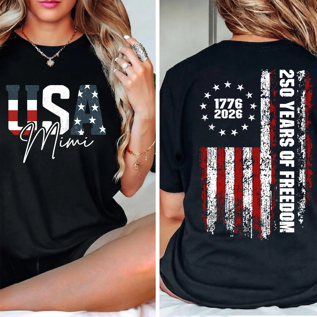 Personalized Mimi USA Flag Shirt, Custom Patriotic Grandma Shirt, 250 Years of Freedom, U.S. 250th Anniversary, 4th of July Independence Day Shirt