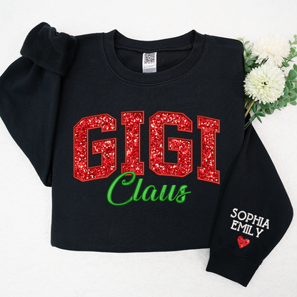 Glitter Embroidered Gigi Claus And GrandKids Christmas 2024 Sweatshirt