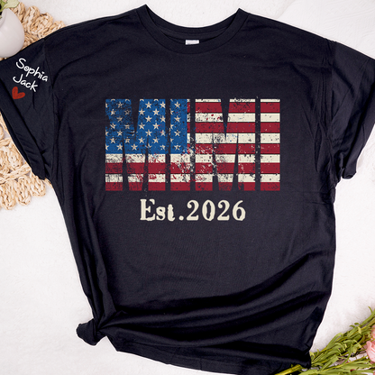 Mimi est Shirt, USA Flag Design, Custom Name, 4th of July Shirt, Independence Day Family T Shirt
