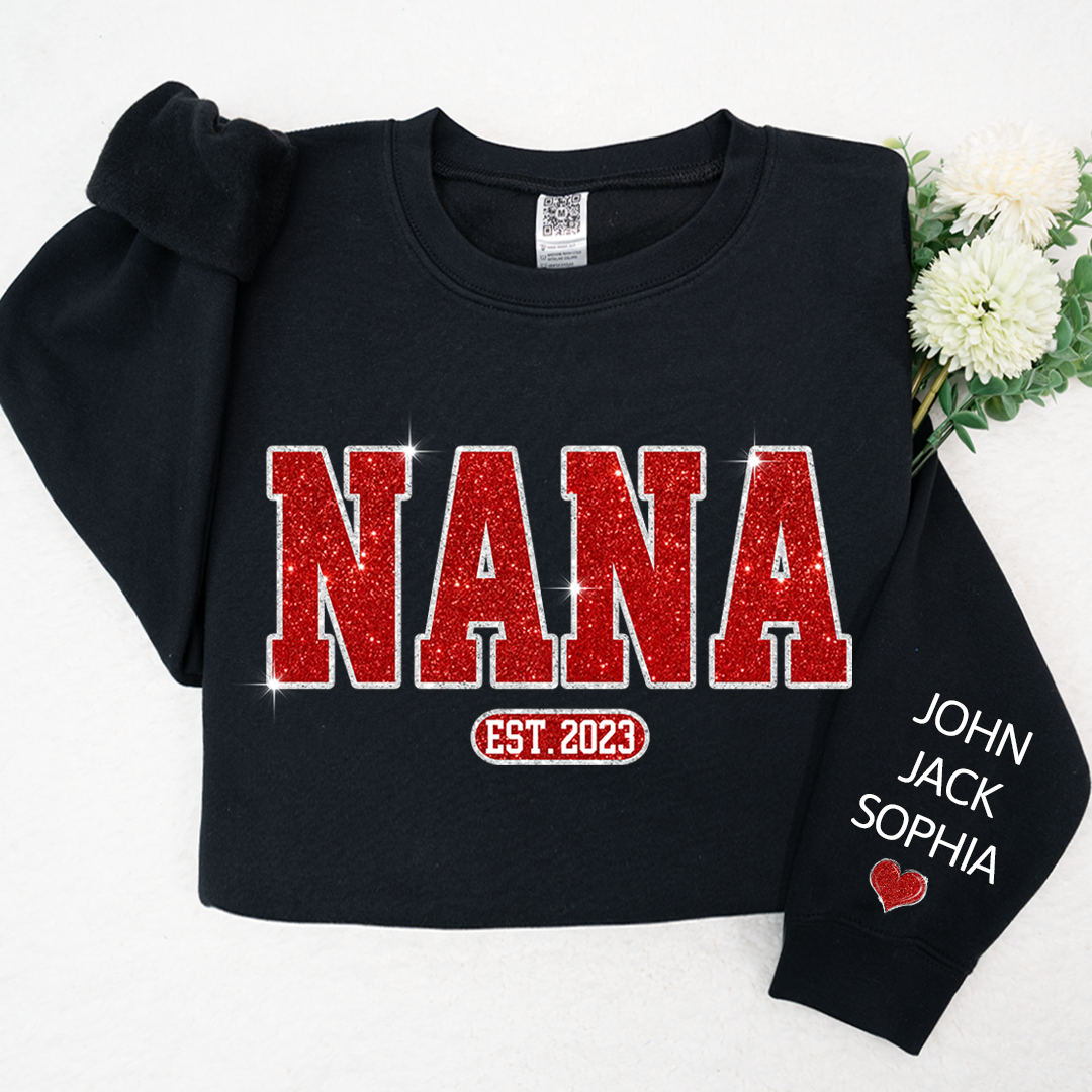 Glitter Custom Name Nana Mimi Grandma Est And Kids Sweatshirt
