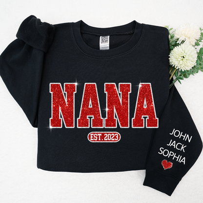 Glitter Custom Name Nana Mimi Grandma Est And Kids Sweatshirt