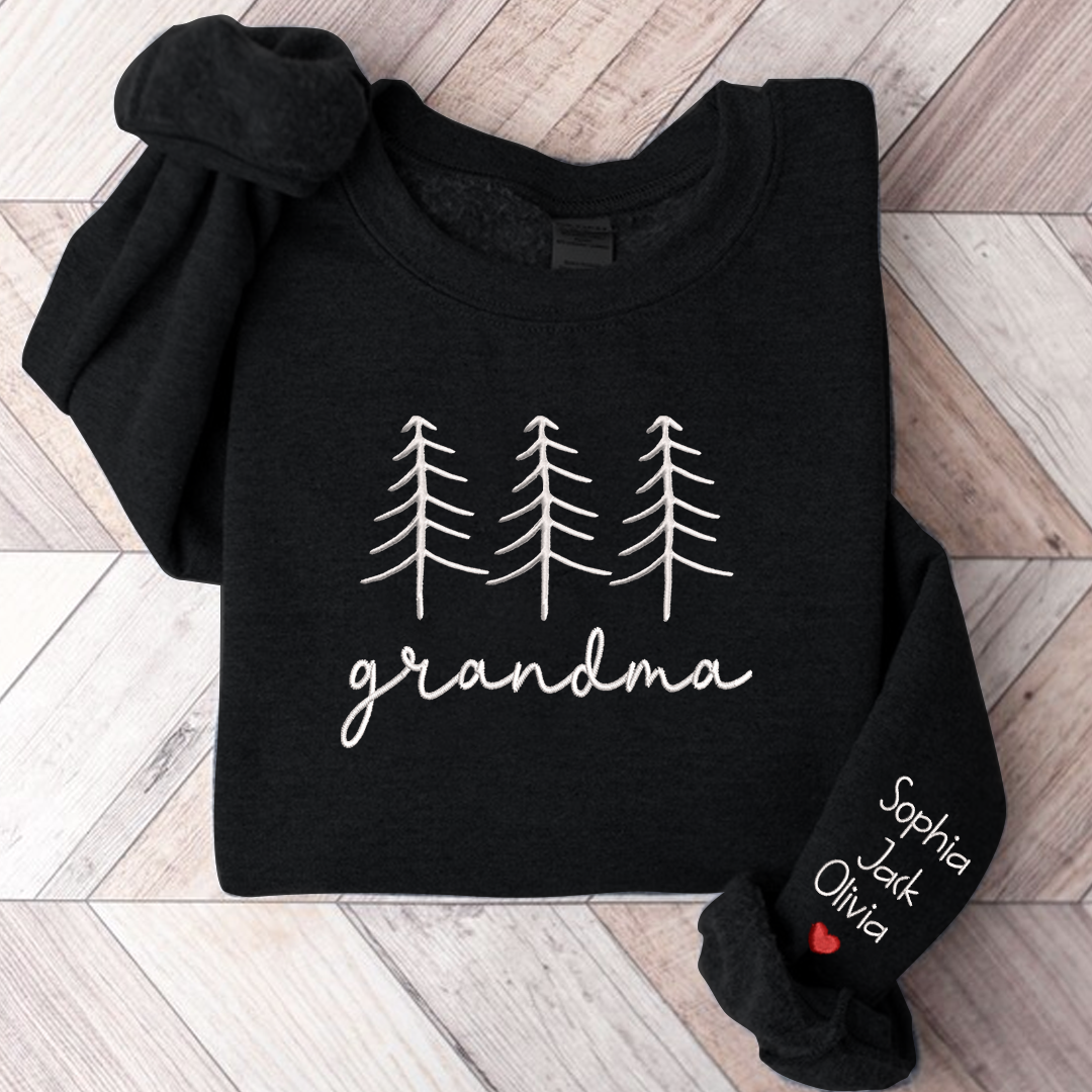 Family Grandma Christmas Embroidery And Grandkids Sweatshirt