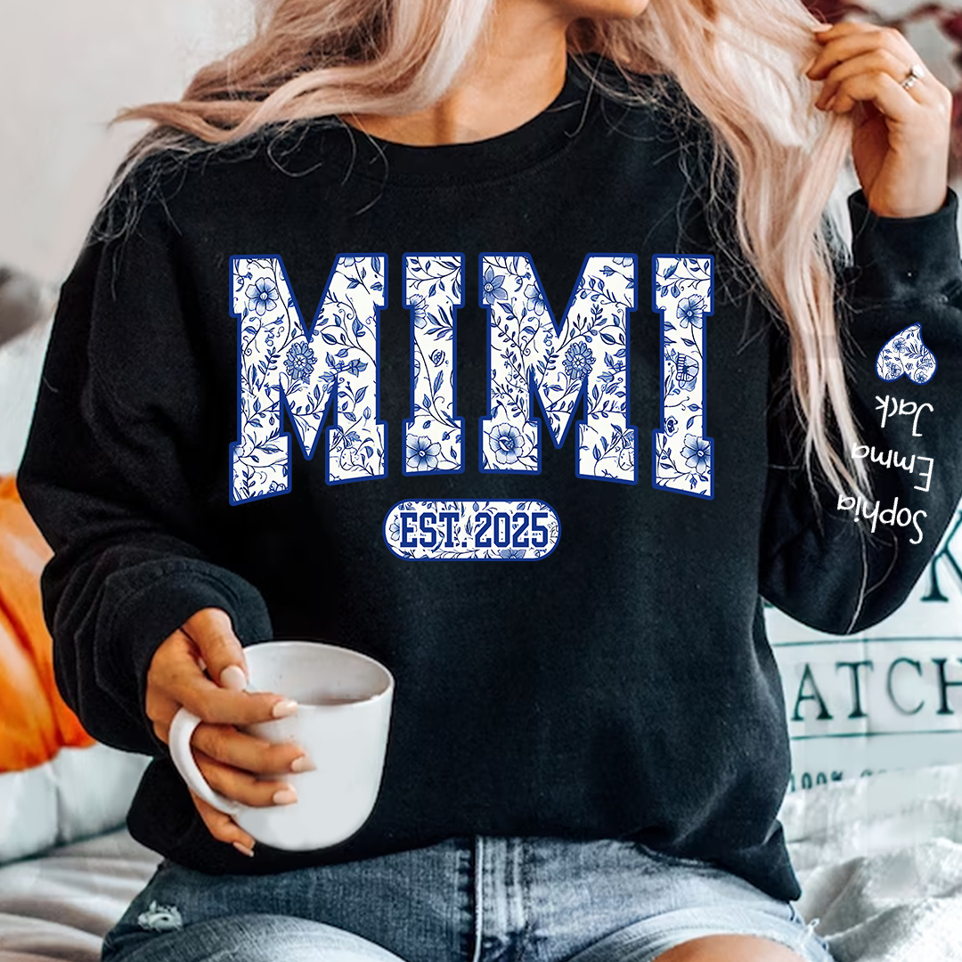 Mimi Floral Toile Blue Water Color Est Gift For Grandma And Grandkids Sweatshirt