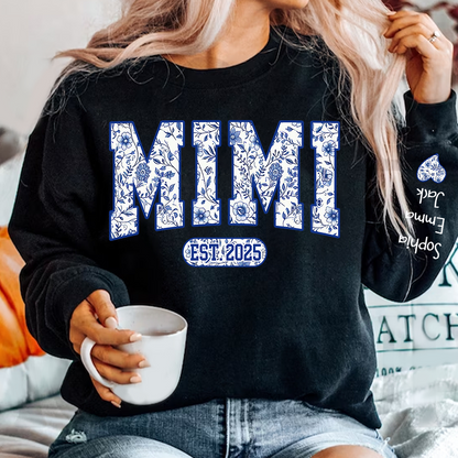 Mimi Floral Toile Blue Water Color Est Gift For Grandma And Grandkids Sweatshirt