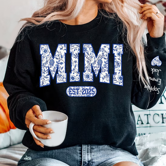 Mimi Floral Toile Blue Water Color Est Gift For Grandma And Grandkids Sweatshirt
