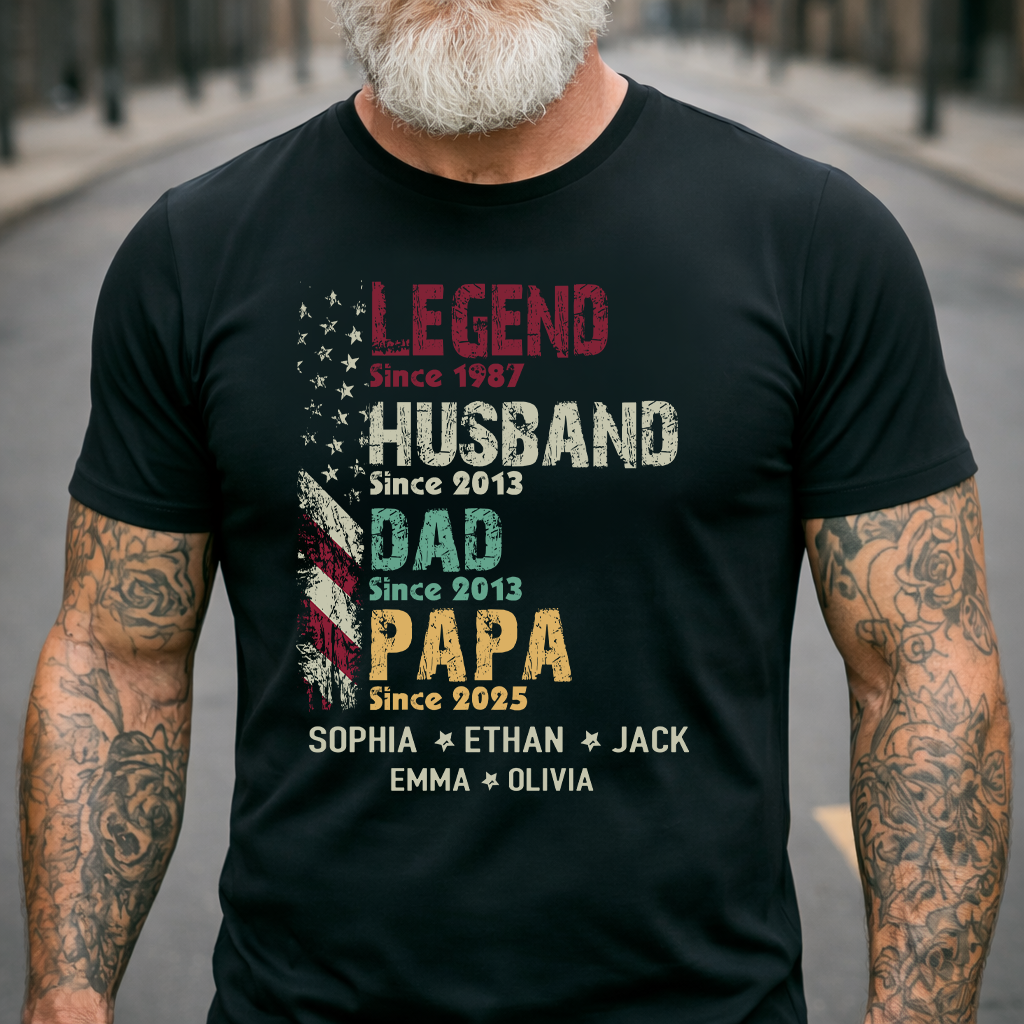 Personalized Papa Shirt with Kids Names, Legend Husband Dad Papa Since Shirt, Custom Grandpa Family T Shirt, Father's Day Gift for Papa