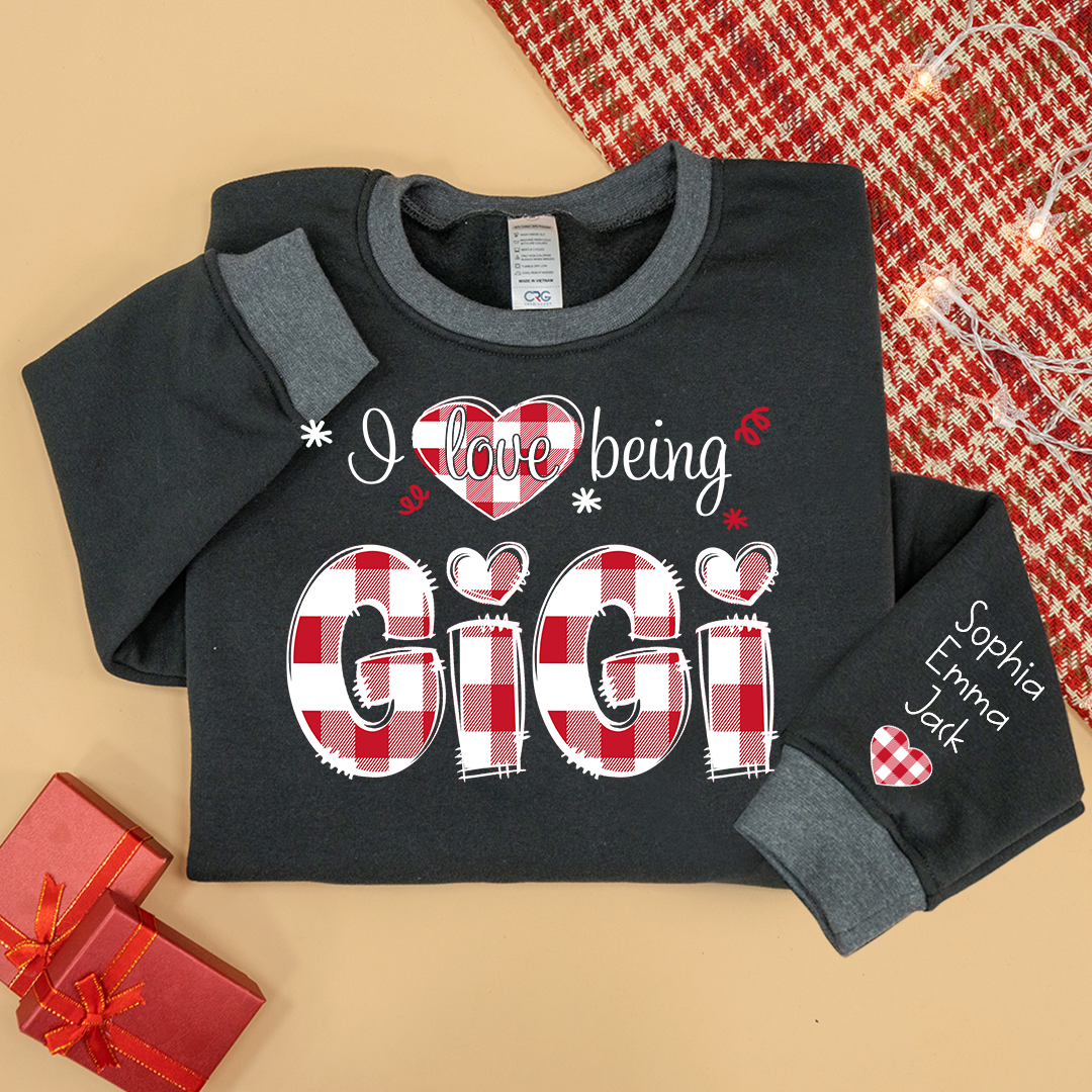 Custom 'I Love Being Gigi' Christmas & Valentine Gift for Grandmothers - Personalized Names - Cozy Holiday Shirt for Gigi Sweatshirt Mix