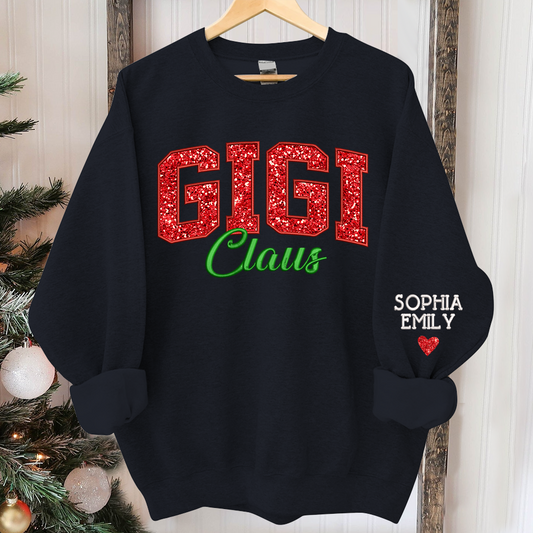Glitter Embroidered Gigi Claus And GrandKids Christmas 2024 Sweatshirt