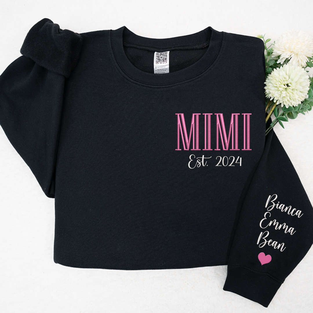 Custom Embroidered MIMI Est Name And Grandkids Sweatshirt