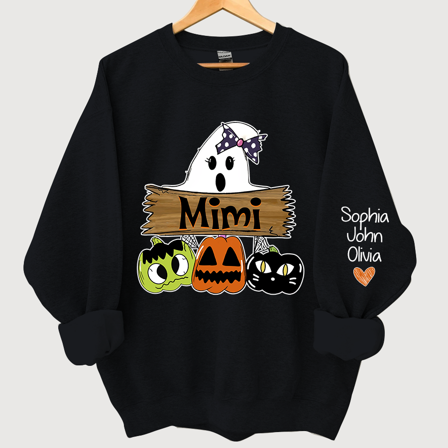 Pumpkin Ghost Halloween Mimi,Grandma And Grandkids Sweatshirt