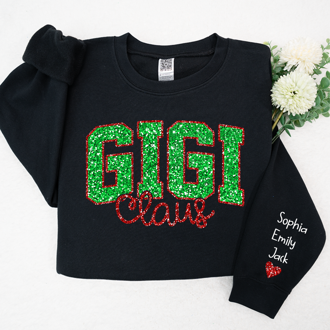 Glitter Red Gigi Claus Christmas With Grandkids Sweatshirt