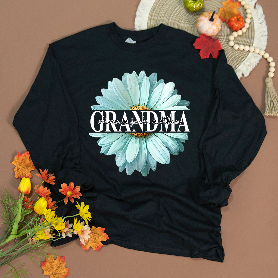 Grandma Flower Daisy Color And Grandkids Mother's Day Longsleeve
