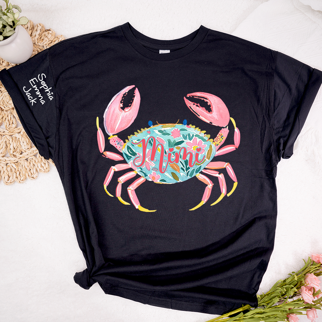 Mimi Crab Shirt Personalized Grandma Shirt, Funny Ocean Animal Tee, Cute Coastal Grandma Gift T-Shirt, Retro Summer Beach Shirt