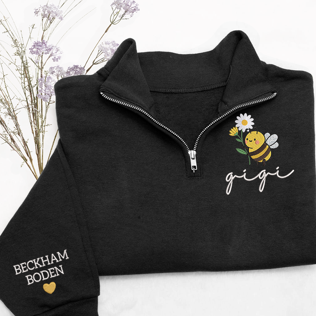 Embroidered Gigi bee flower Sweatshirt And Grandkids Quarter Zip Sweater