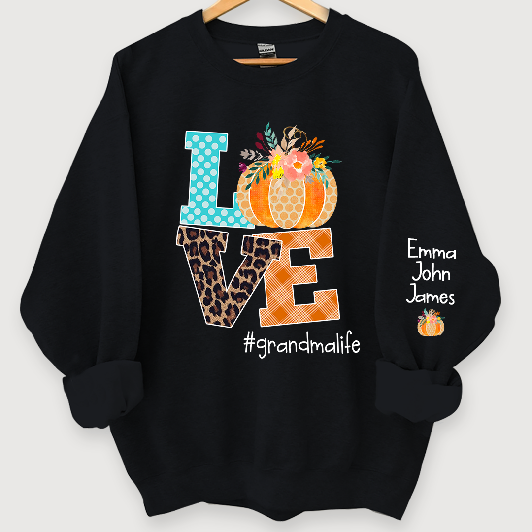 Love grandmalife Pumpkins Autumn And Grandkids Sweatshirt