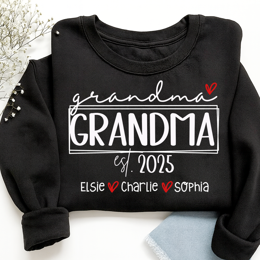 Grandma Est Heart And Grandkids Sweatshirt
