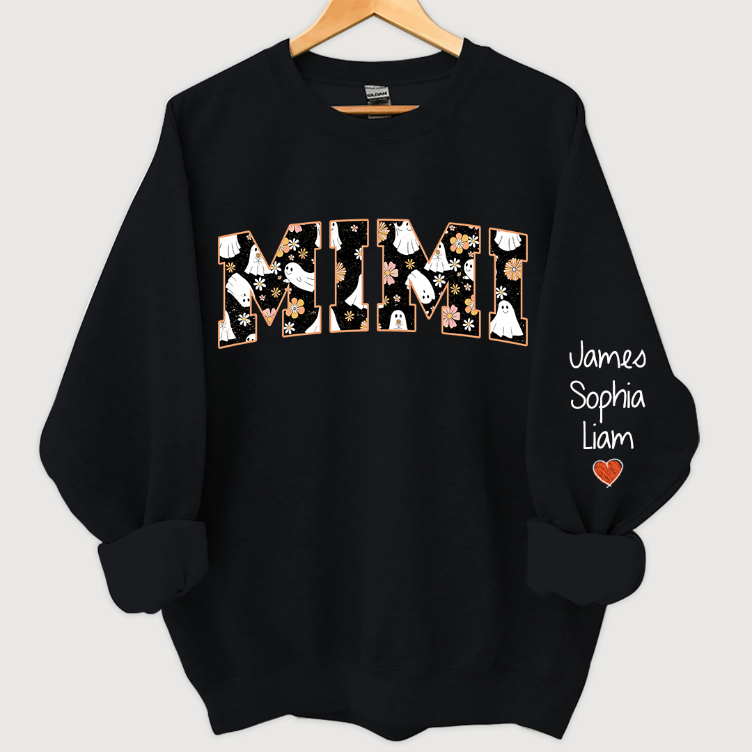 Retro Halloween, Groovy Halloween Mimi And Grandkids Name Sweatshirt