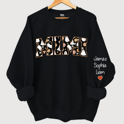Retro Halloween, Groovy Halloween Mimi And Grandkids Name Sweatshirt