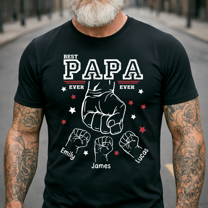 Best Papa Ever Shirt, Personalized Grandpa Fist Bump T Shirt with Kids Names, Custom Papa Papaw Poppy Grandpa Gift for Father's Day Birthday Tee