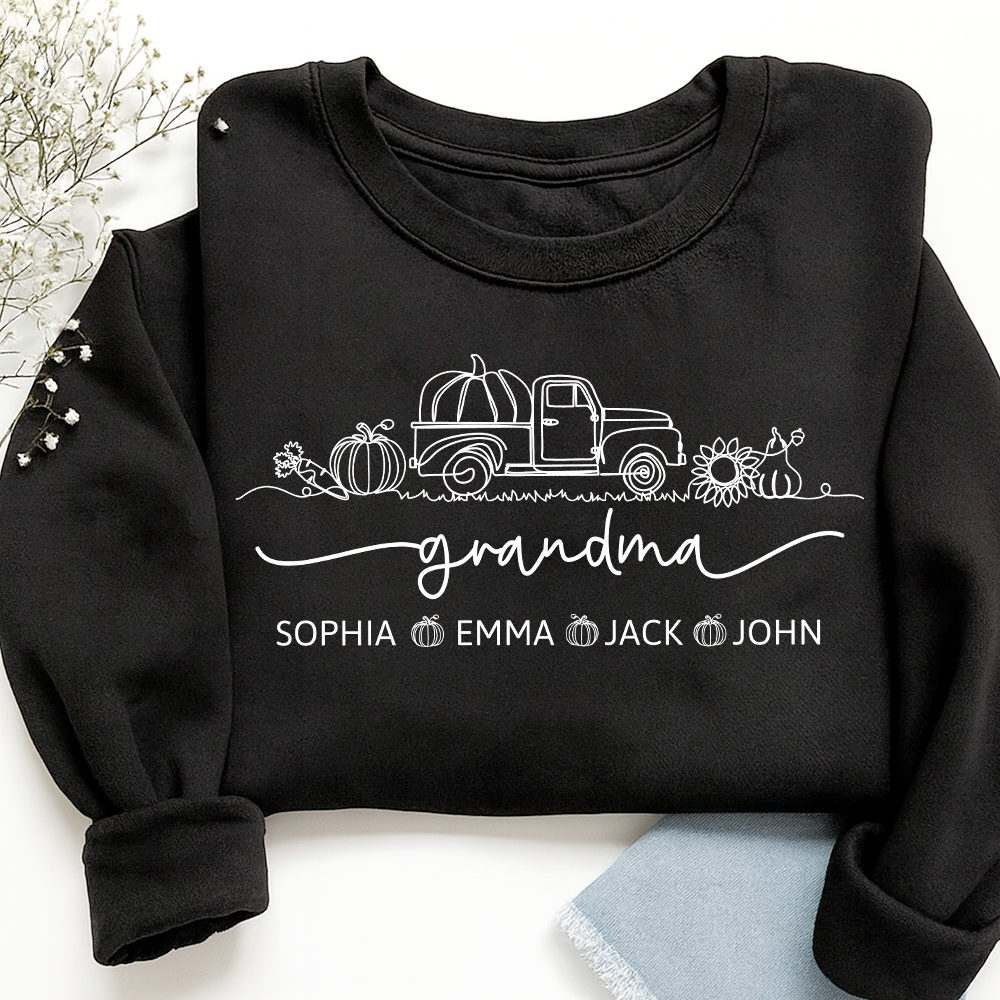 Grandma Truck Pumpkin And Grandkids Fall Sweatshirt