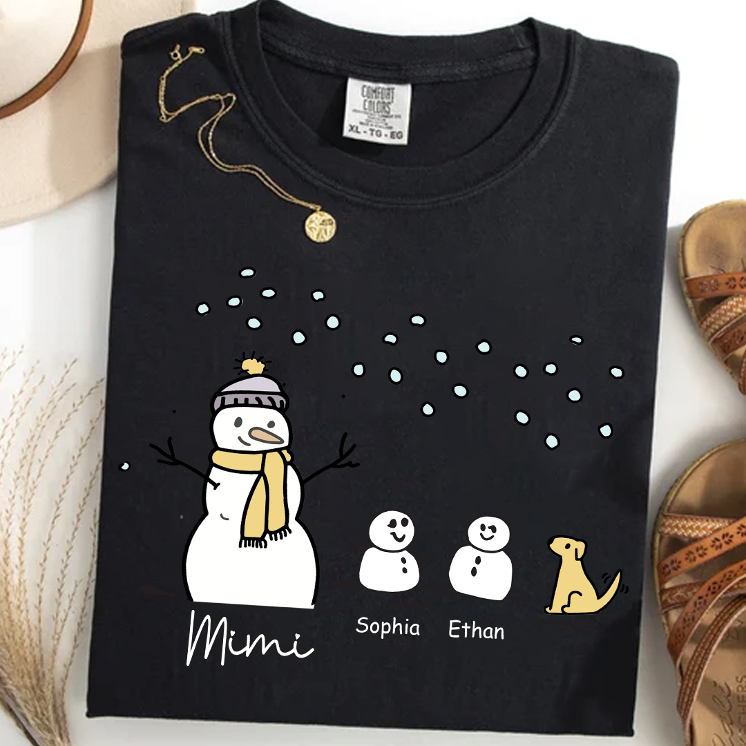 Comfort Colors® Mimi Snowman Dog with Grandkids – Christmas Gifts T-Shirt