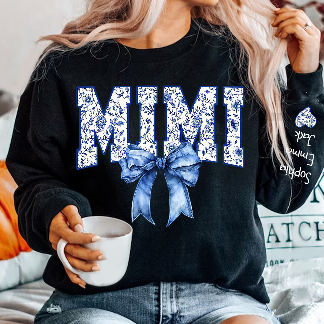 Mimi Floral Toile Blue Water Color Coquette Bow Gift For Grandma And Grandkids Sweatshirt