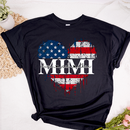 Personalized Mimi's Heart Flag T-shirt with Patriotic Design, Grandma Gigi Mama Mimi Shirt for 4th of July, Patriotic Gift for Mother's Day