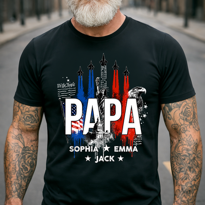 Personalized Papa Patriotic Shirt Custom Kids Names, American Flag Family Shirt Gift For Father's Day Birthday 4th of July