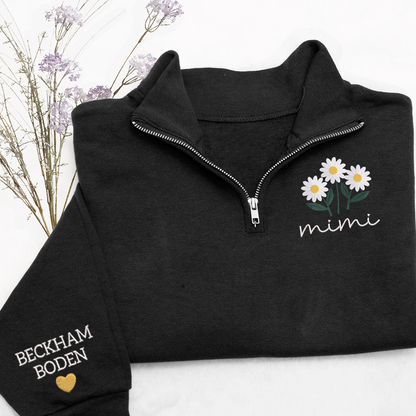 Embroidered Mimi daisy flower Sweatshirt And Grandkids Quarter Zip Sweater