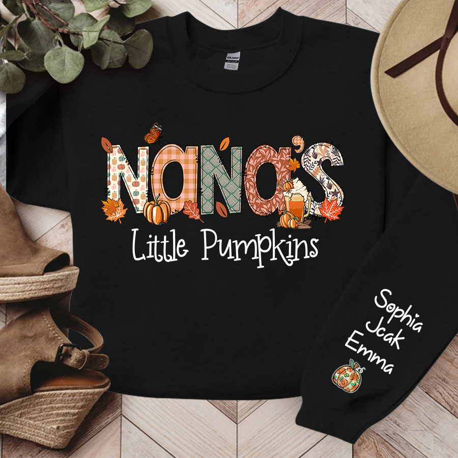 Nana's Little Pumpkins With Grandkids Names Autumn Sweatshirt