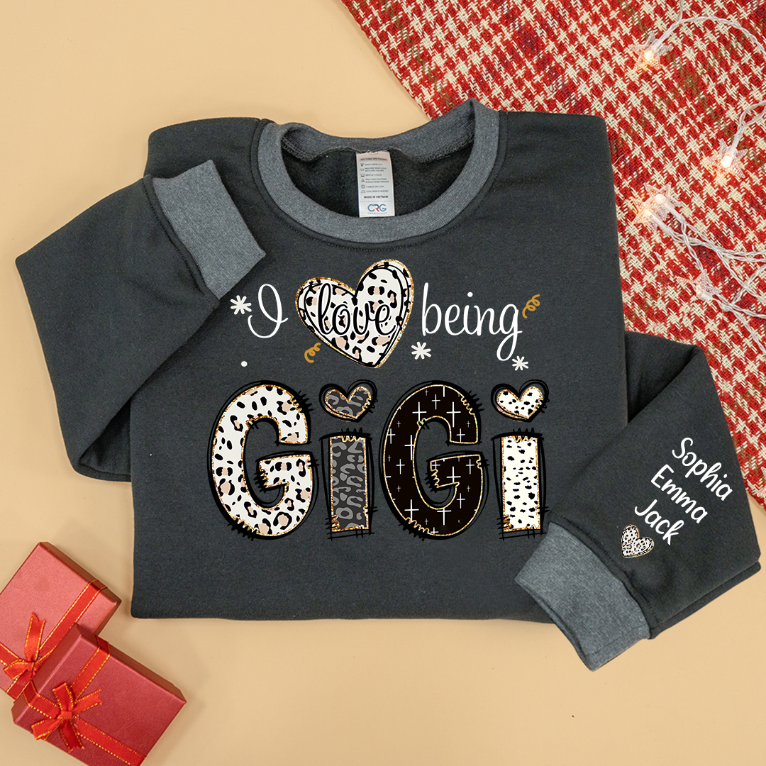 I love being Gigi Bible Style Gift For Grandma And Grandkids Names on Sleeve Sweatshirt Mix