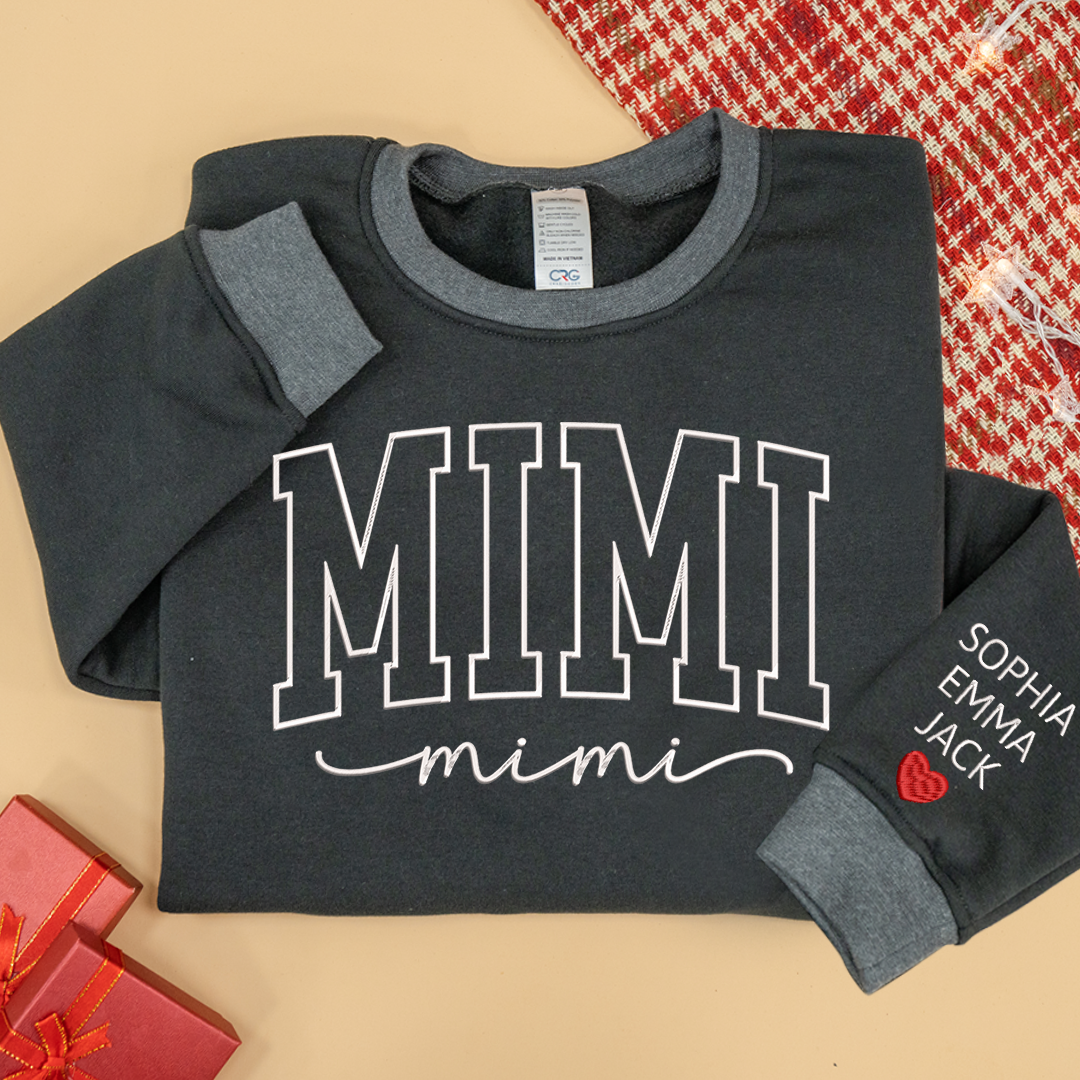 Colorful Crewneck, Custom Mimi Heart Embroidery And Grandkids Sweatshirt Mix