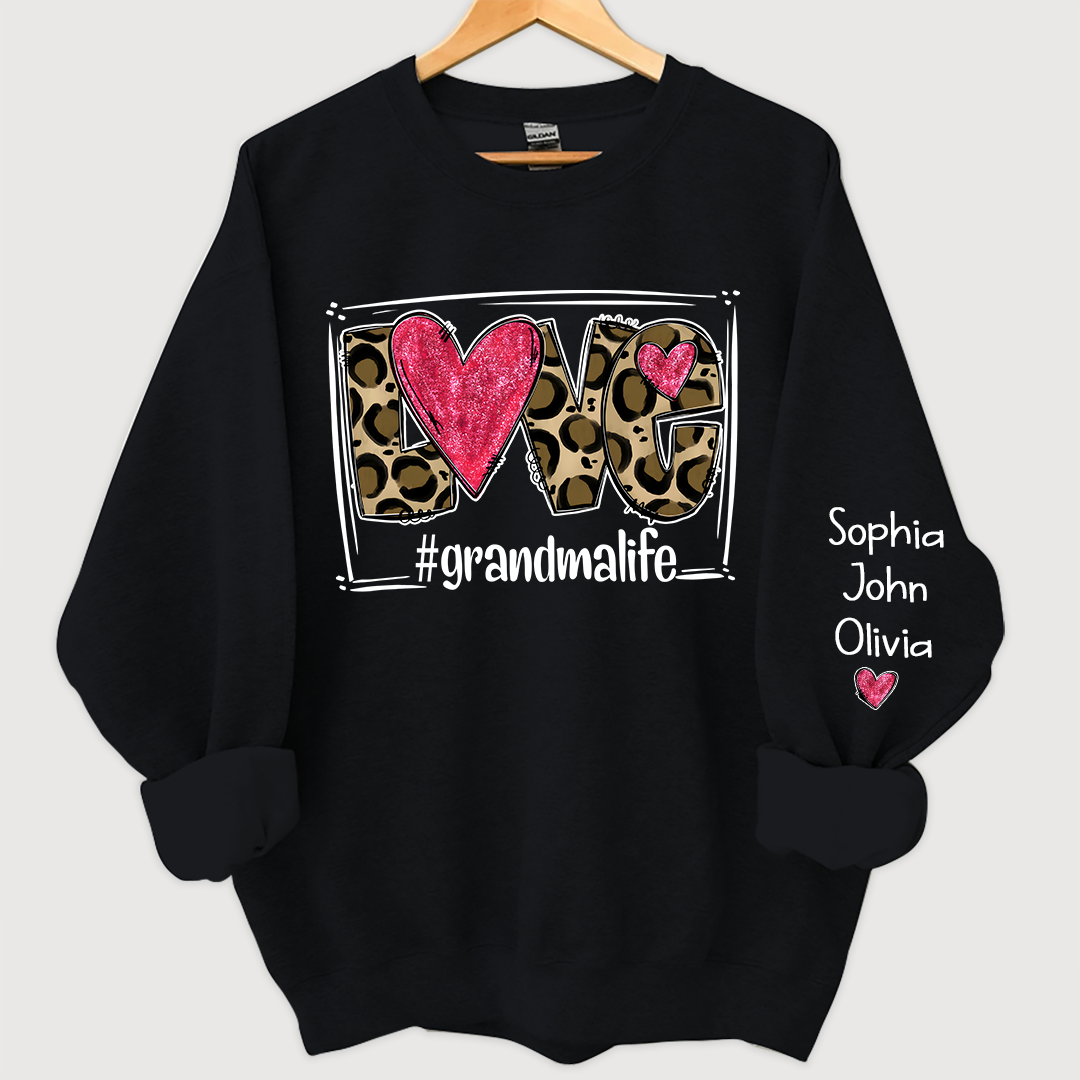 Love Grandmalife Leopard glitter And Grandkids Sweatshirt
