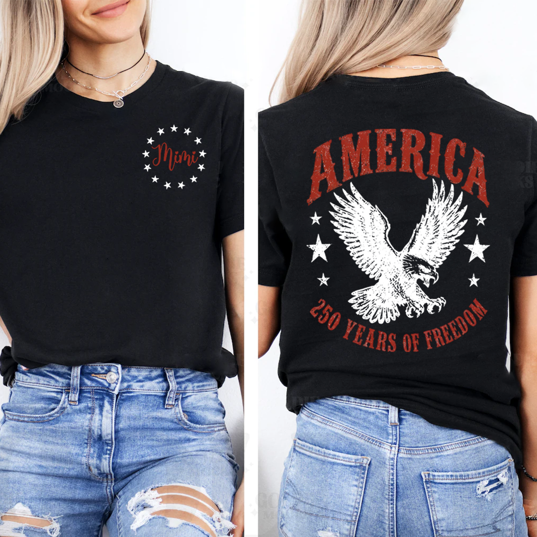 Personalized Mimi America 250 Years of Freedom Shirt, Custom Name Patriotic Eagle Shirt, American Flag Independence Day Gift for Mimi Nana Gigi, Birthday Family Shirt