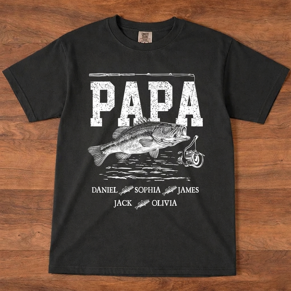 Comfort Colors® Papa Fishing Custom Name, Personalized Dad Papa Grandpa and Grandkids Gift  Father's Day T-shirt