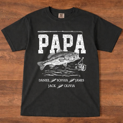 Comfort Colors® Papa Fishing Custom Name, Personalized Dad Papa Grandpa and Grandkids Gift  Father's Day T-shirt