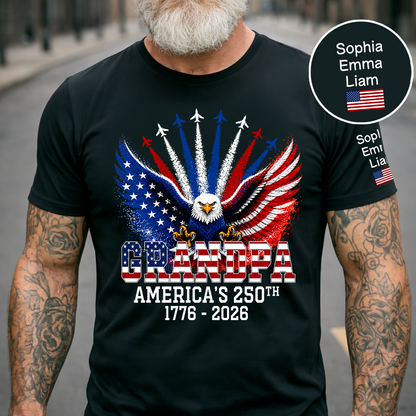 Personalized Grandpa Patriotic Eagle Shirt Custom Kids Names Sleeve, U.S. 250th Anniversary 1776 2026, Gift For Father's Day Birthday